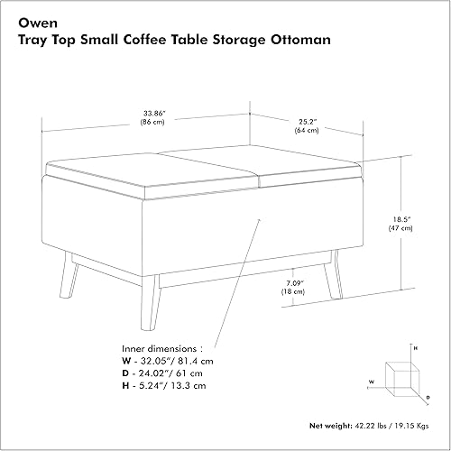 Miniatura 150 de SIMPLIHOME Owen - Bandeja rectangular moderna de mediados de siglo de 34 pulgadas de ancho, otomana pequeña para almacenamiento de mesa auxiliar, en