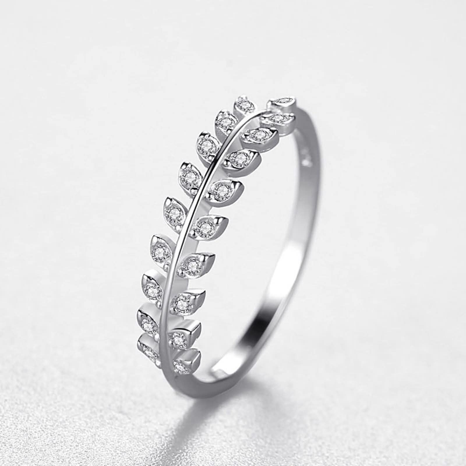 Anelli da promessa da donna, anelli di gioielli per donna Anello con strass a foglia in argento con strass