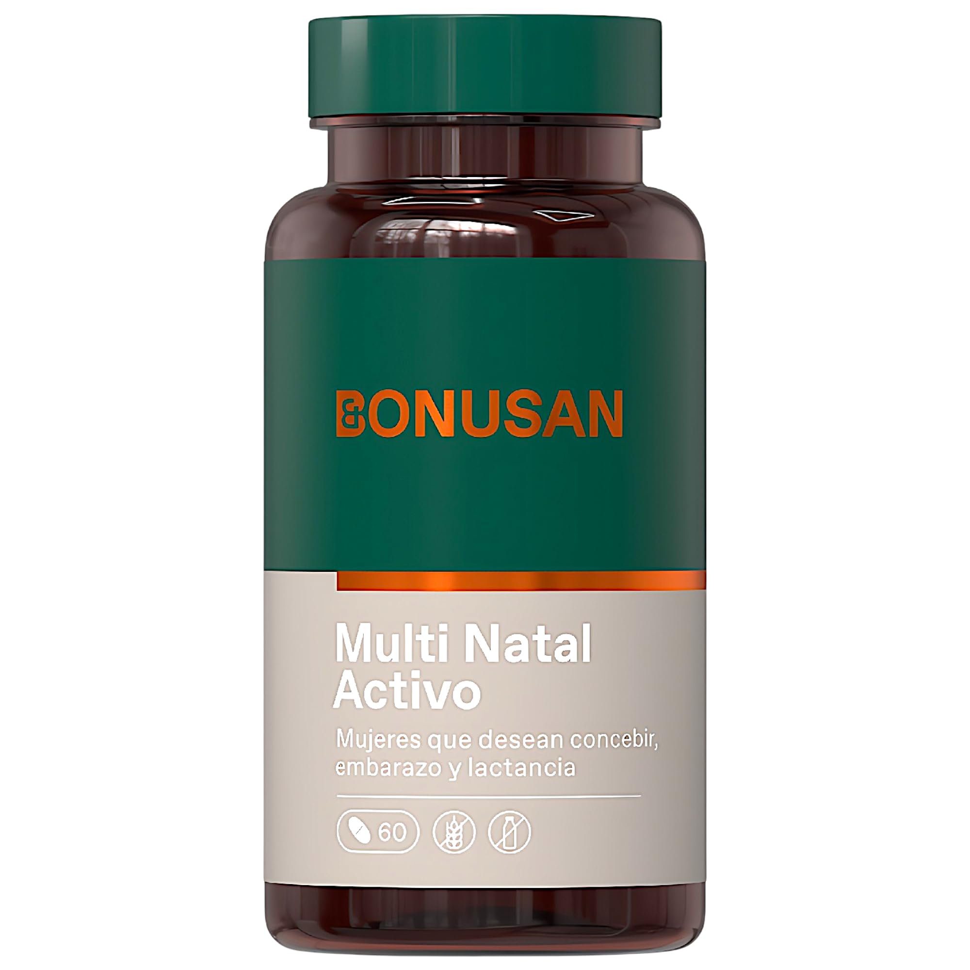Bonusan Multi Natal Activo 60 Cápsulas - Multivitamínico para Embarazo y Lactancia con Ácido Fólico Activo, Hierro y Vitamina D3 y B12 - Reduce el Cansancio y Apoya el Desarrollo Fetal