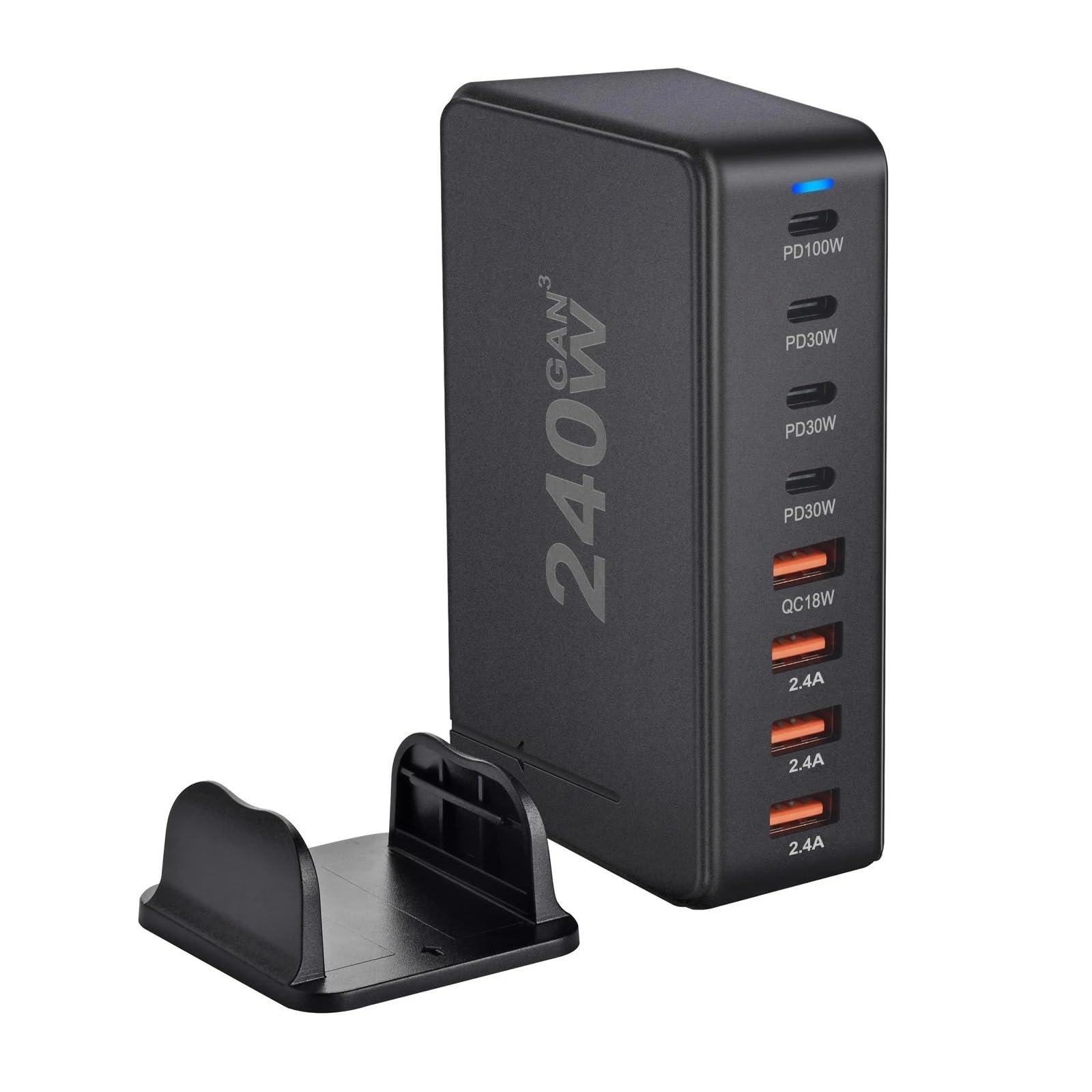 Stacja ładowania USB 240 W Ładowarka biurkowa 8-portowa USB typu C Ładowarka PD Szybkie ładowanie 3.0 USB typu C Szybka ładowarka Mobilna ładowarka USB (Rozmiar: czarny)