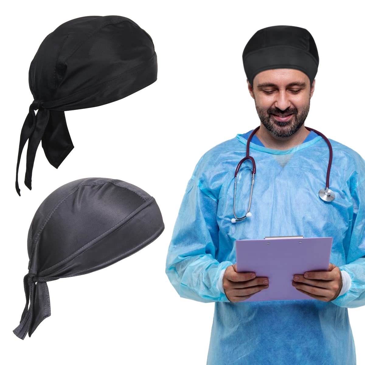 BISMAADH Adjustable Working Tie Back Scrub Caps Head Wrap Men and Women