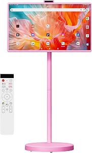 32" Portable Smart TV with Android 15, 1080P Touch Screen Monitor on Wheels, EDLA-Certified, 8GB+128GB Storage, 5MP Camera, 10H Playing Time, Rotatable Display, Wireless Casting, Voice Remote Control
