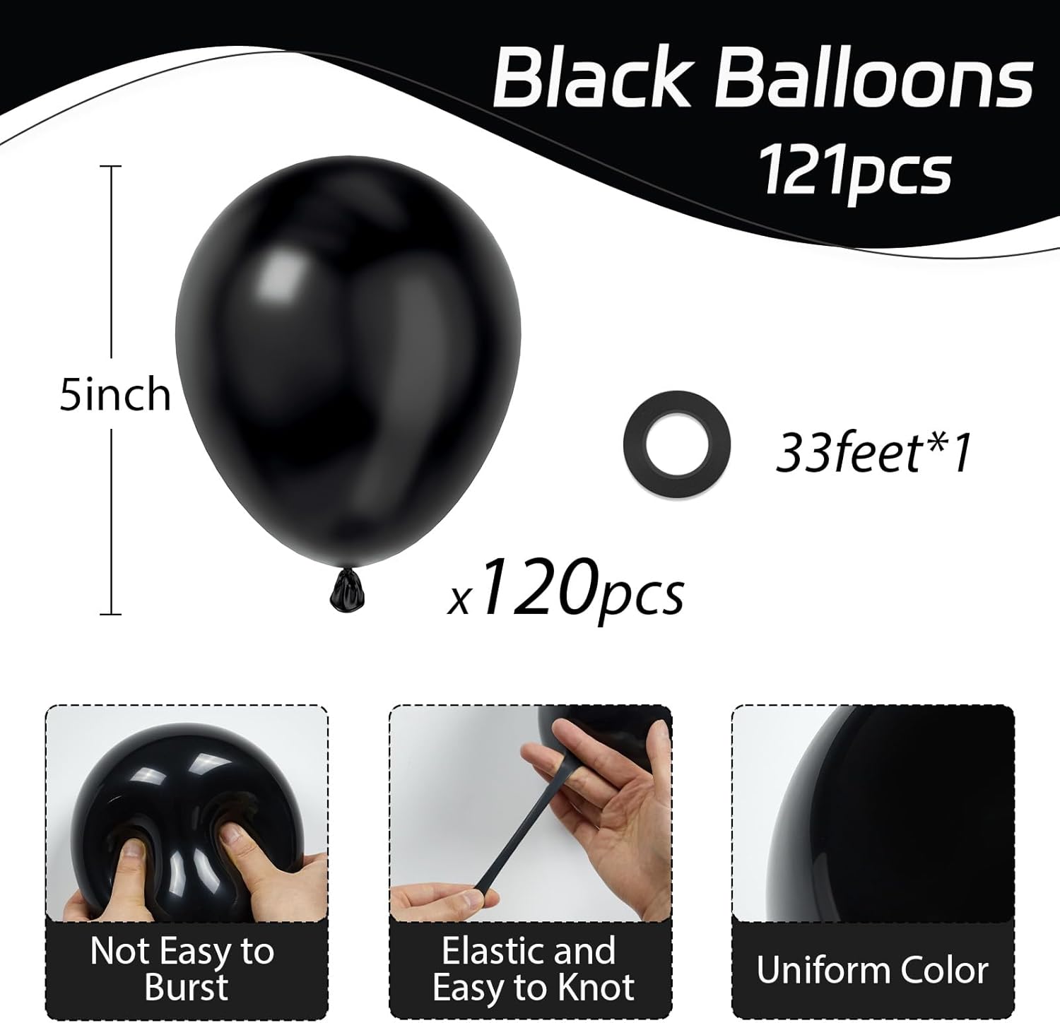 120pcs 5 inch Black Balloons, Small Black Latex Balloons for Graduation Halloween Birthday Party Decorations - Image 2