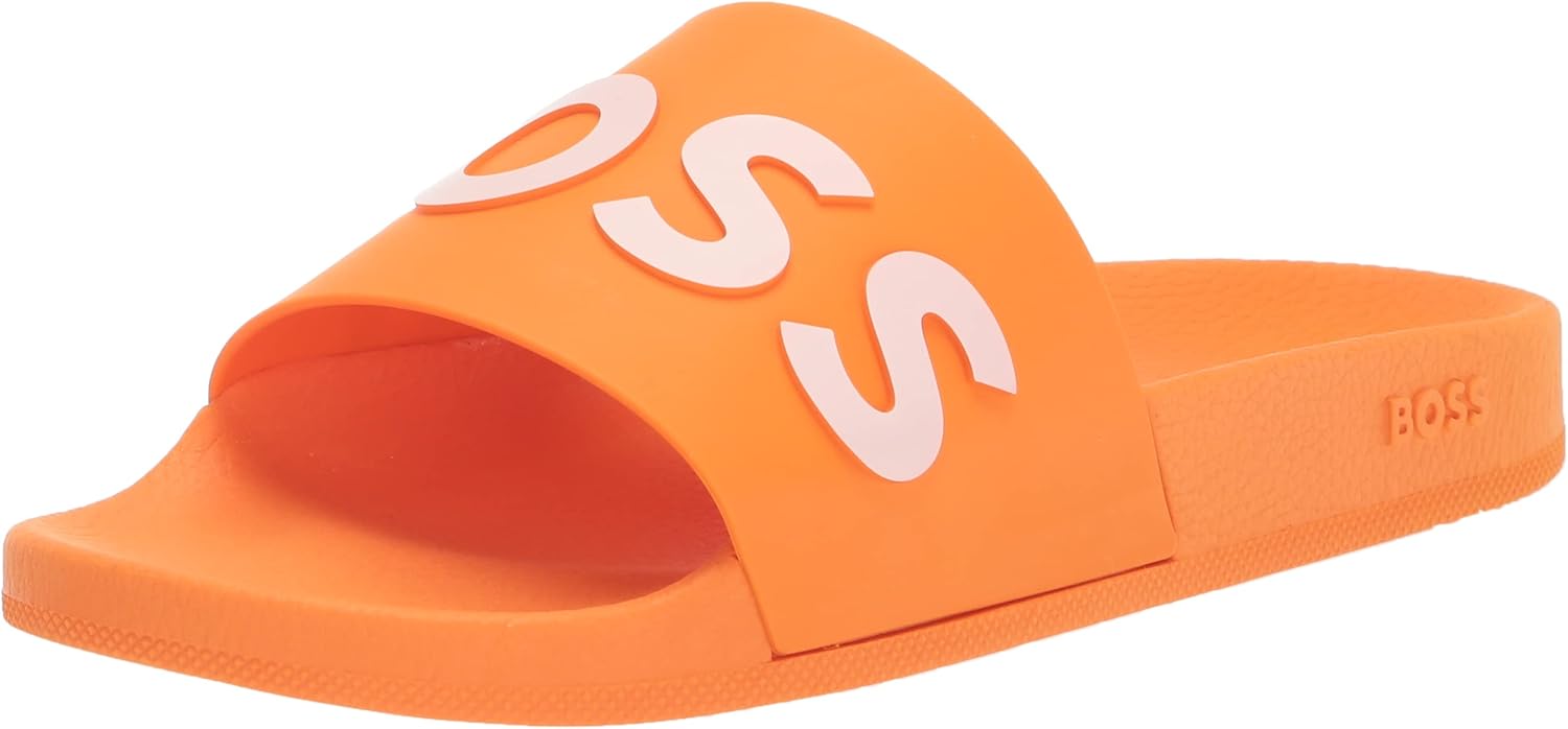 BOSS Men's Big Logo Slide Sandals, Sun Orange, 8