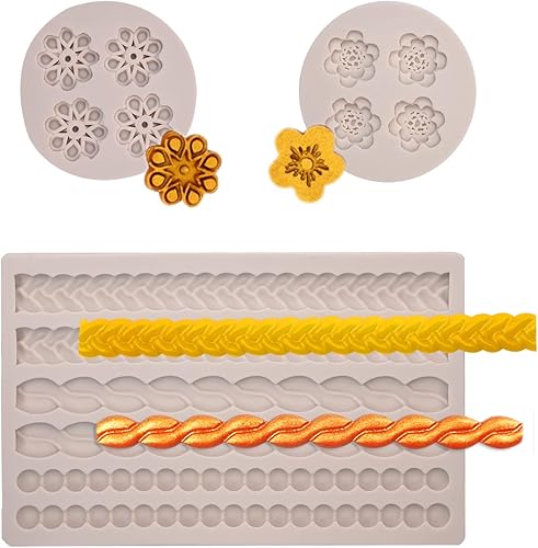 Molde de borde de fondant de perlas, cubiertas de corteza de silicona para pastel de encaje con molde de flores y chocolate, decoración de borde de