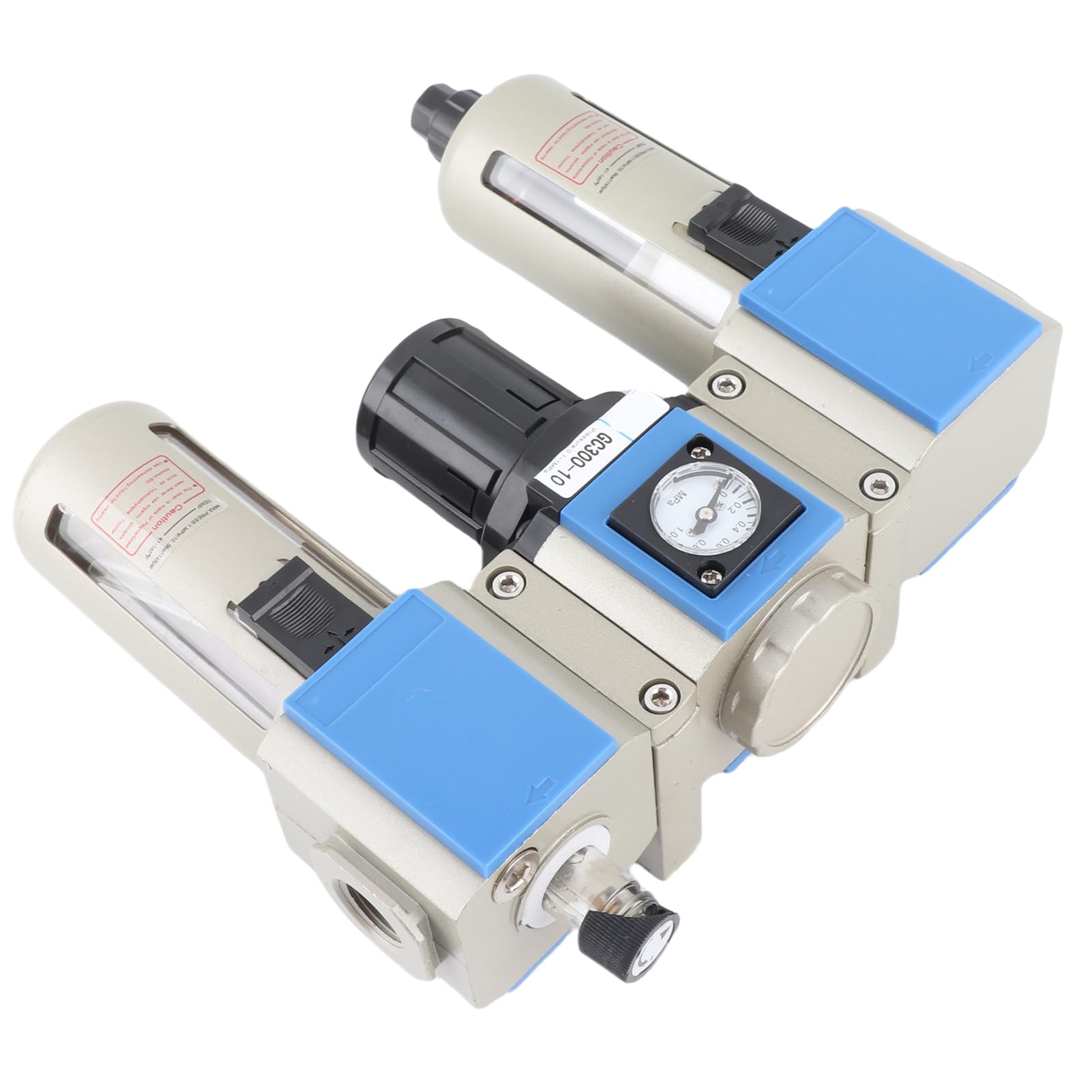 Filtro di Flusso del Compressore d'aria Unità Filtro Regolatore in Lega di Alluminio 40 Micron o 5 Micron da 0,15 a 0,9 MPa Separazione Acqua-olio per d'aria per Uso in Officina (GC300-10)