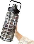 Sport Water Bottle Motivational Gym Drinks Jug Fitness Water Cup with Straw Time Marker Handle 2L Black