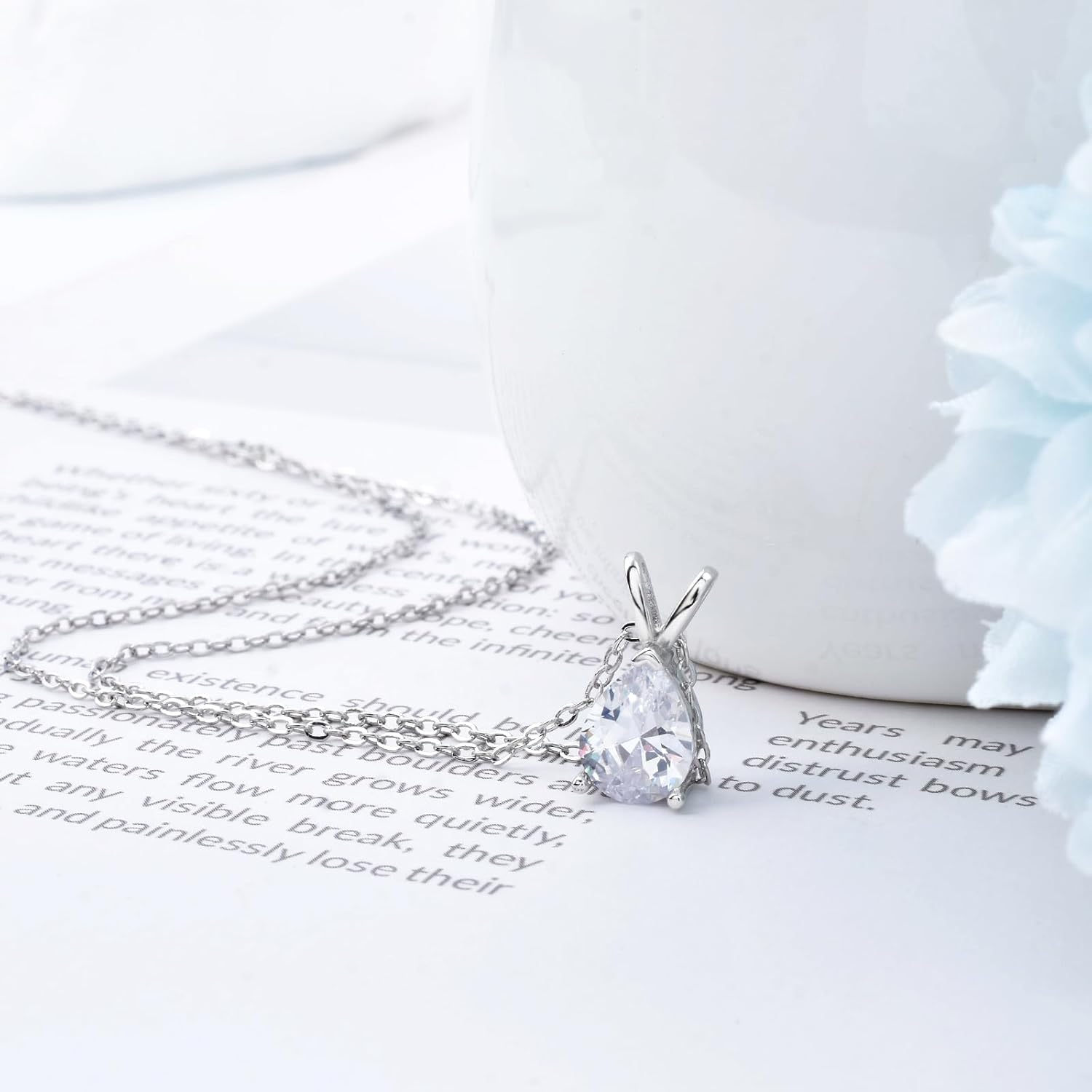 Silver Necklaces for Women - Trendy Teardrop Necklace with Cubic Zirconia Waterdrop Pendant, Aesthetic Simple CZ Necklace with Adjustable Pear-Shape Charm for Girls Her - Image 5