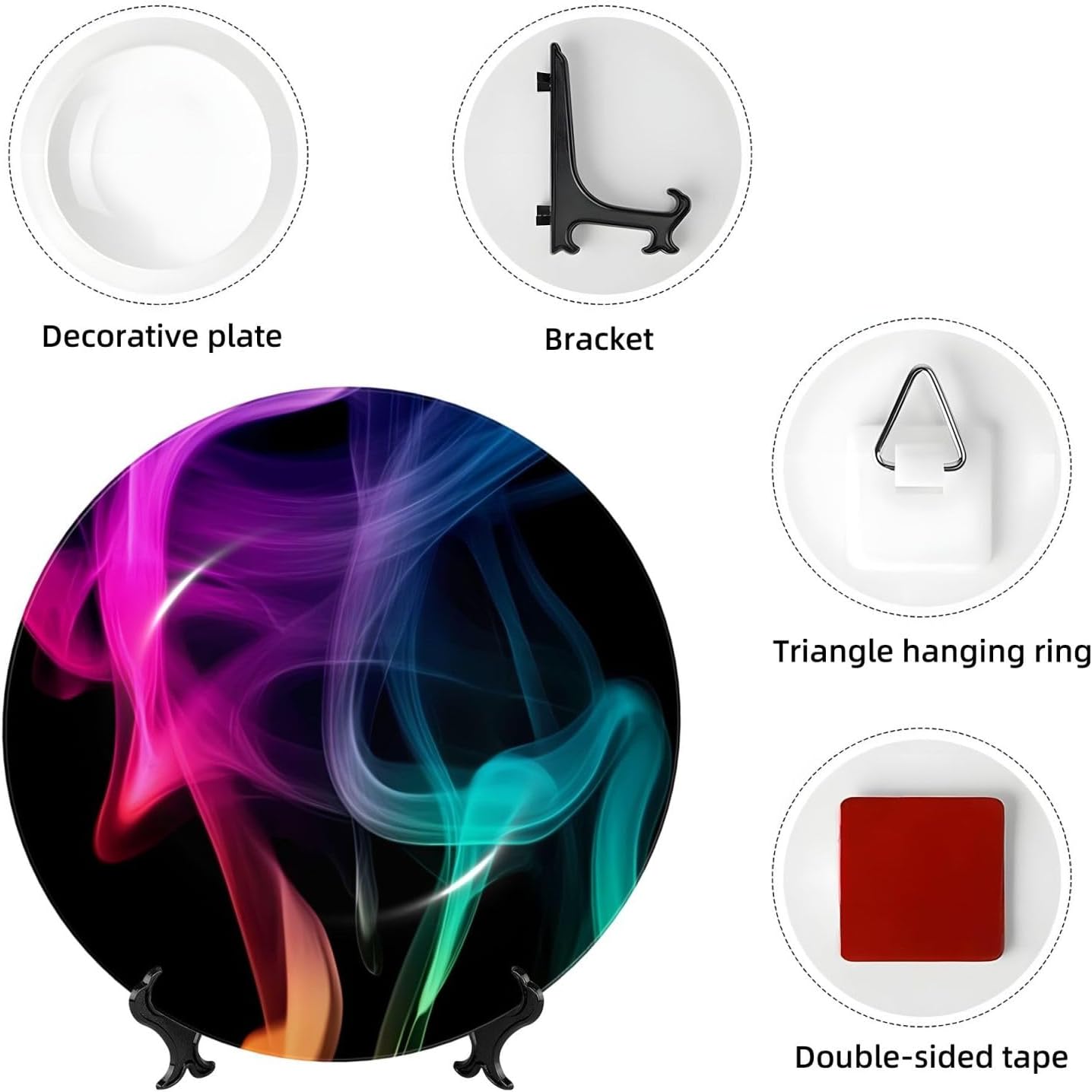 Colourful Neon Flame Style Ceramic Plate Display Home Display With Stand Wall Hanging Plate For Home Decor 10 Inch