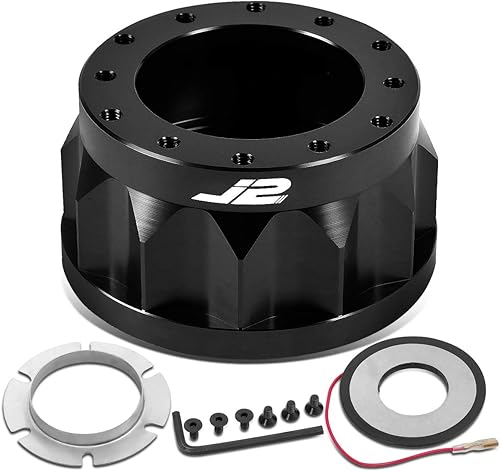 J2 Engineering J2-HUB-OR18-BK - Adaptador de cubo de aluminio para volante de 2 pulgadas, 6 pernos, color negro, compatible con