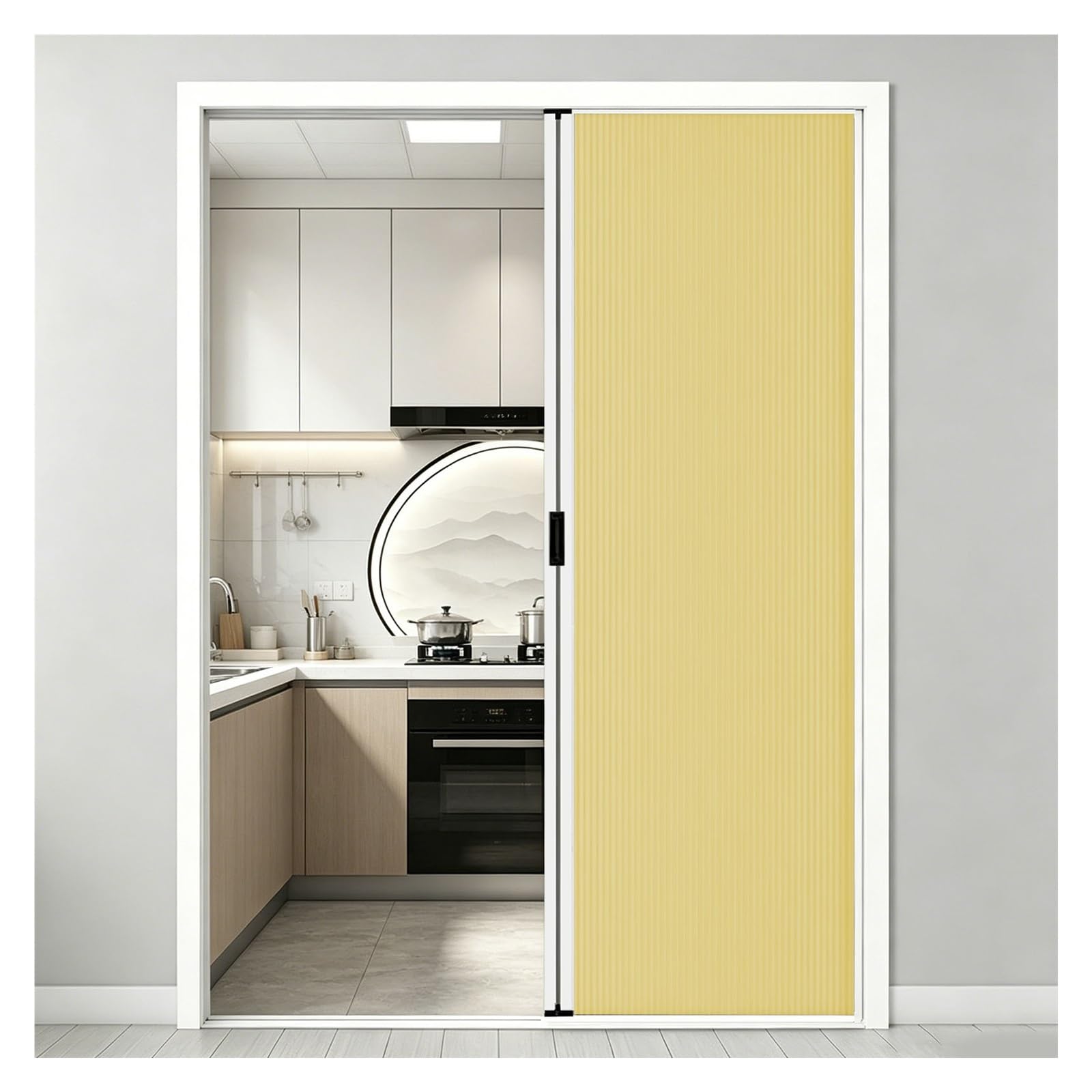 Kitchen Accordion Door Aluminum Frame, No Drill Installation Privacy Foldable Door with Lock, Space Saving for Bathroom Bedroom Closet Pantry Living Room(Yellow,100x200cm(39"x79"))