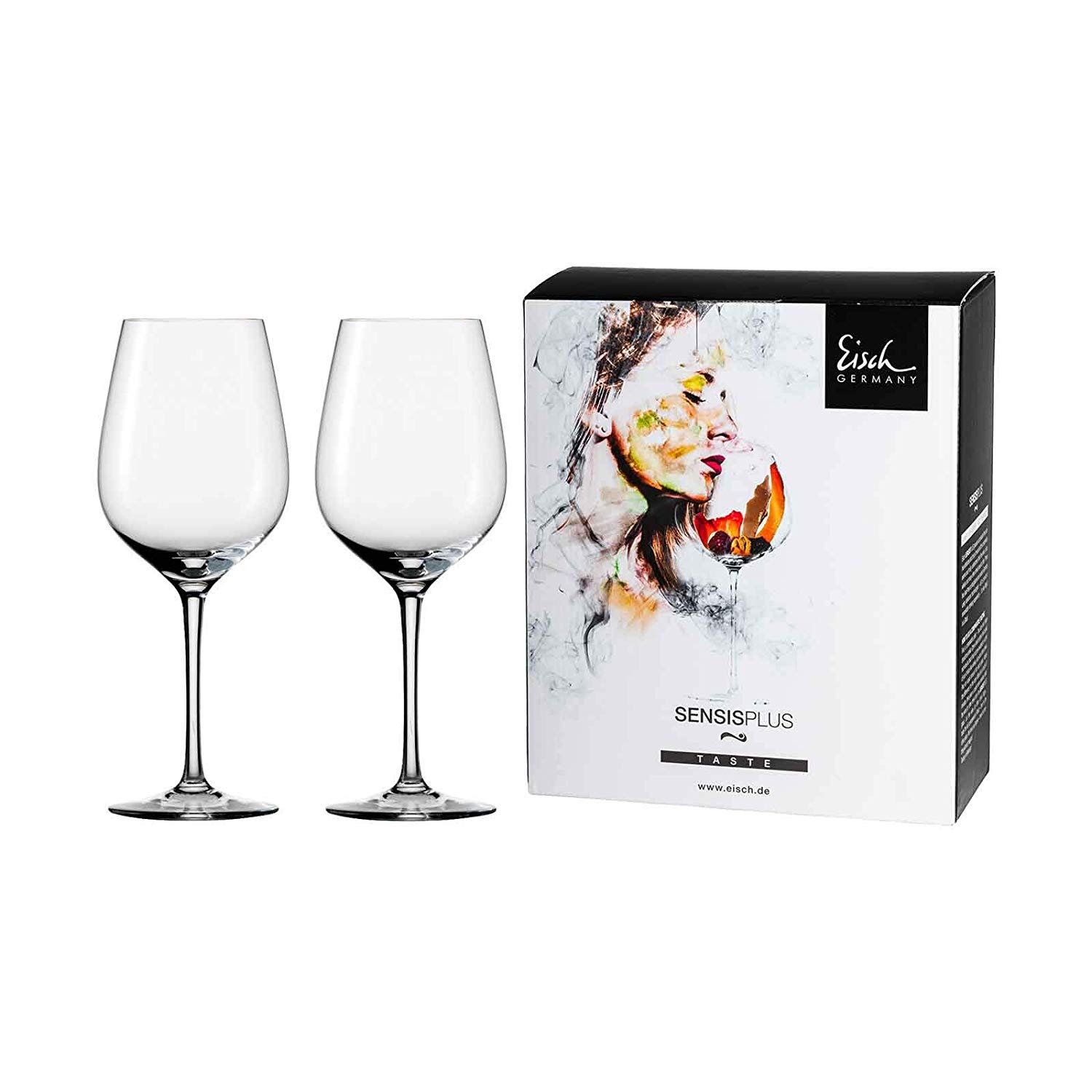 Eisch Superior Sensis Plus Juego de 2 copas de vino tinto con paño de cristal, 2 vasos en 4 colores. Caja de regalo 25005020 500/2 + 30094202 942/2