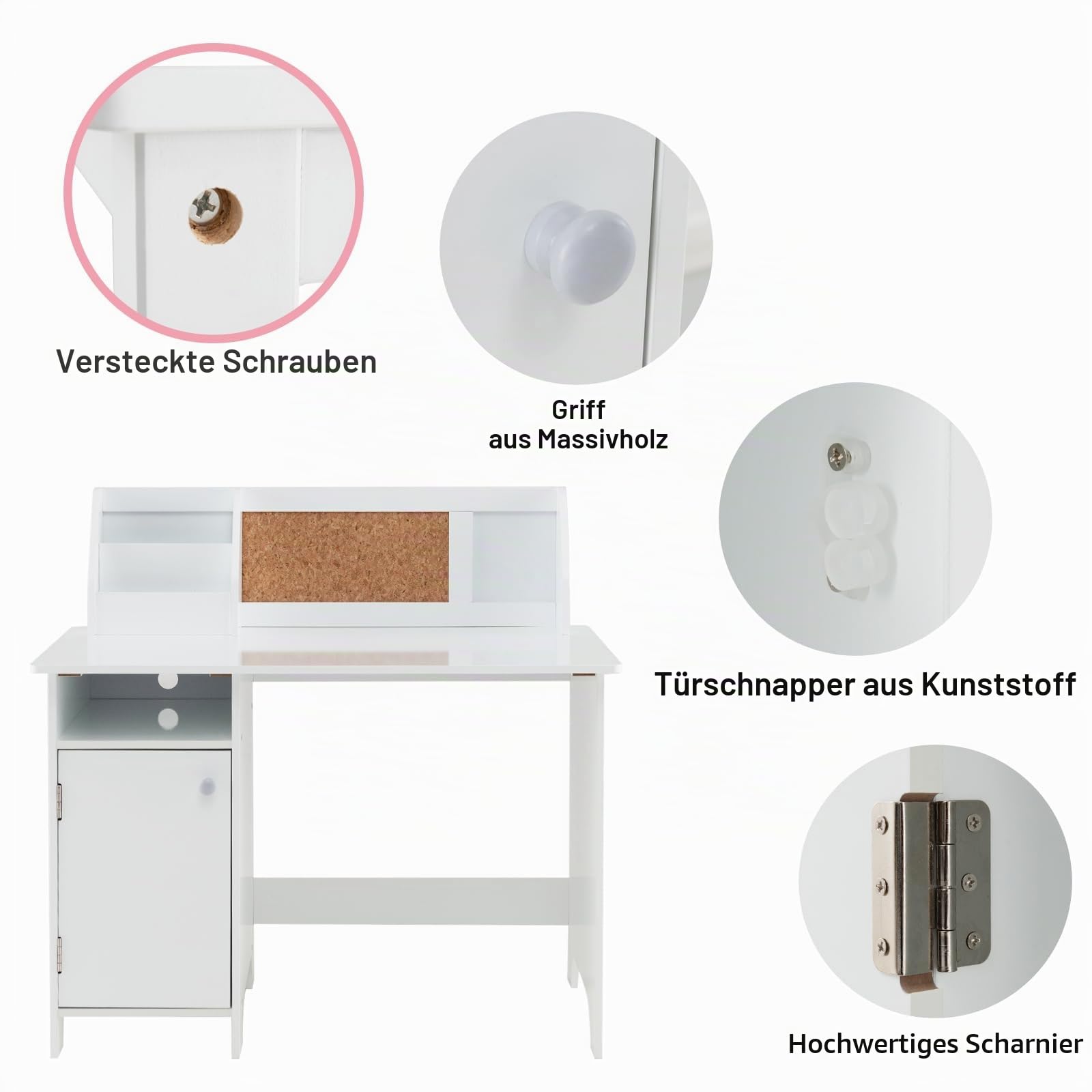 LIFEZEAL Kinderschreibtisch mit Holzstuhl, Lerntisch mit Ablagefach und Tafel, Kindersitzgruppe ab 3 Jahren, Kinderschreibtisch Kinderzimmer für Junge Mädchen (Weiß)