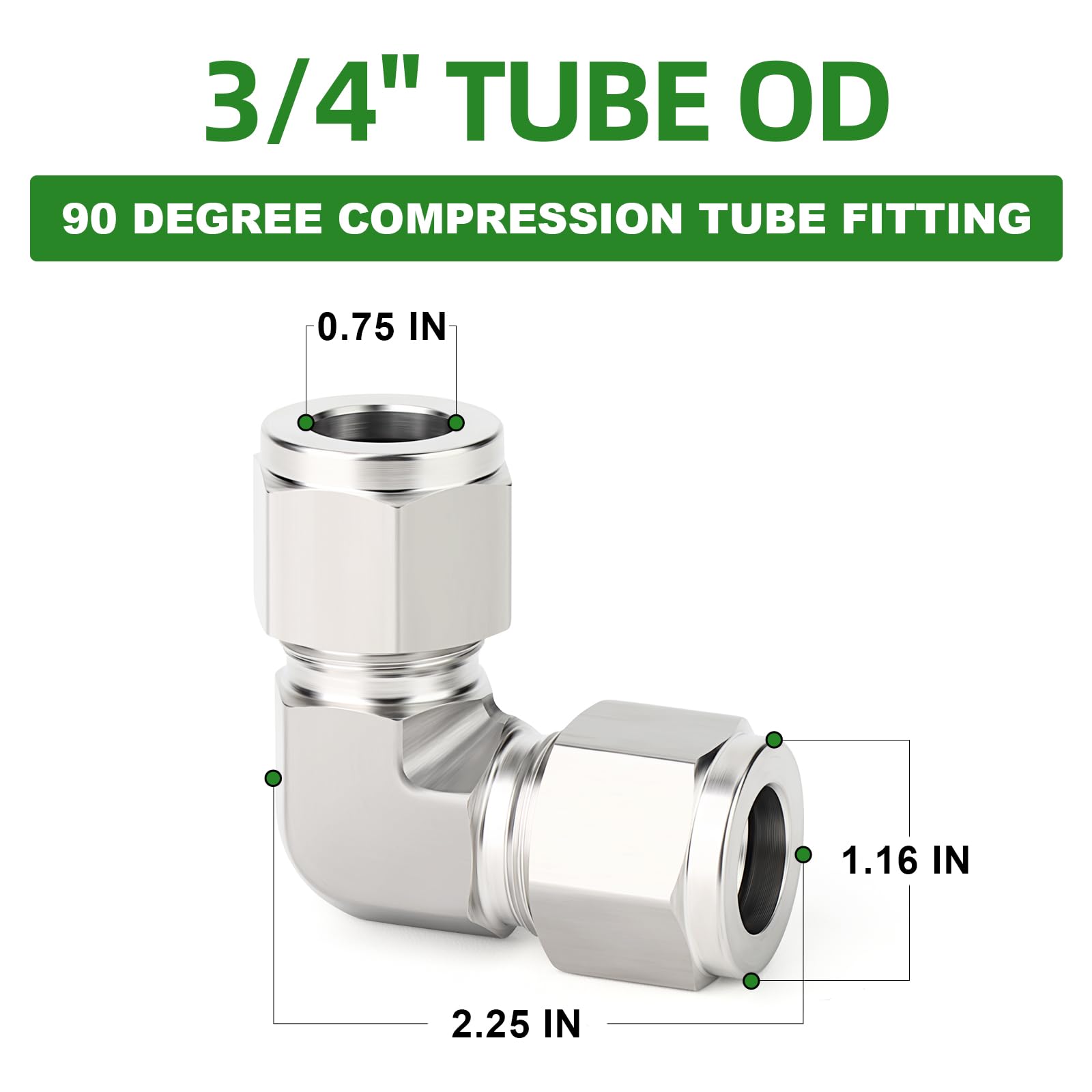 TAISHER 1 raccordo per tubo a compressione a 90 gradi, in acciaio inox 316, diametro esterno da 3/4 "x adattatore OD per tubo da 3/4"