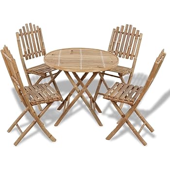 Tidyard 5 Tlg Gartenmobel Set Garten Sitzgruppe Klappbar Essgruppe Gartengruppe Sitzgarnitur Faltbar Aus Bambus Inkl 1 Klapptisch 4 Klappstuhle Amazon De Kuche Haushalt