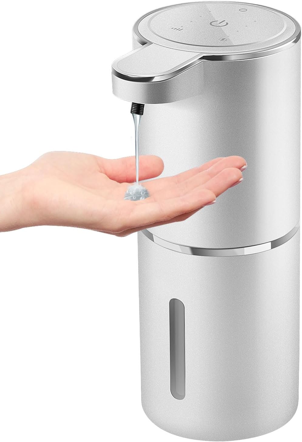 Automatic Liquid Soap Dispenser,4-Level Adjustable, Wall Mount,USB Rechargeable,12.8oz/ 380ml,Touchless Hand & Dish Soap Dispenser for Bathroom, Kitchen,Hotel, Restaurant Silvery Liquid