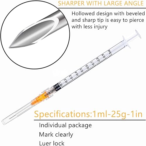 Miniatura 2 de Paquete de 50 jeringas de plástico de 0.0 fl ozcc con 25 Ga, jeringas de inyección de muestra de laboratorio para laboratorios científicos