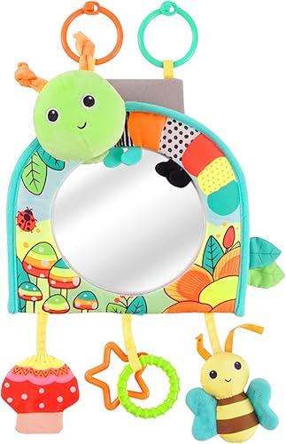 Koty Juguete infantil para asiento de automóvil  Centro de actividades de patada y juego con espejo, mordedor y papel arrugado, divertido juguete de