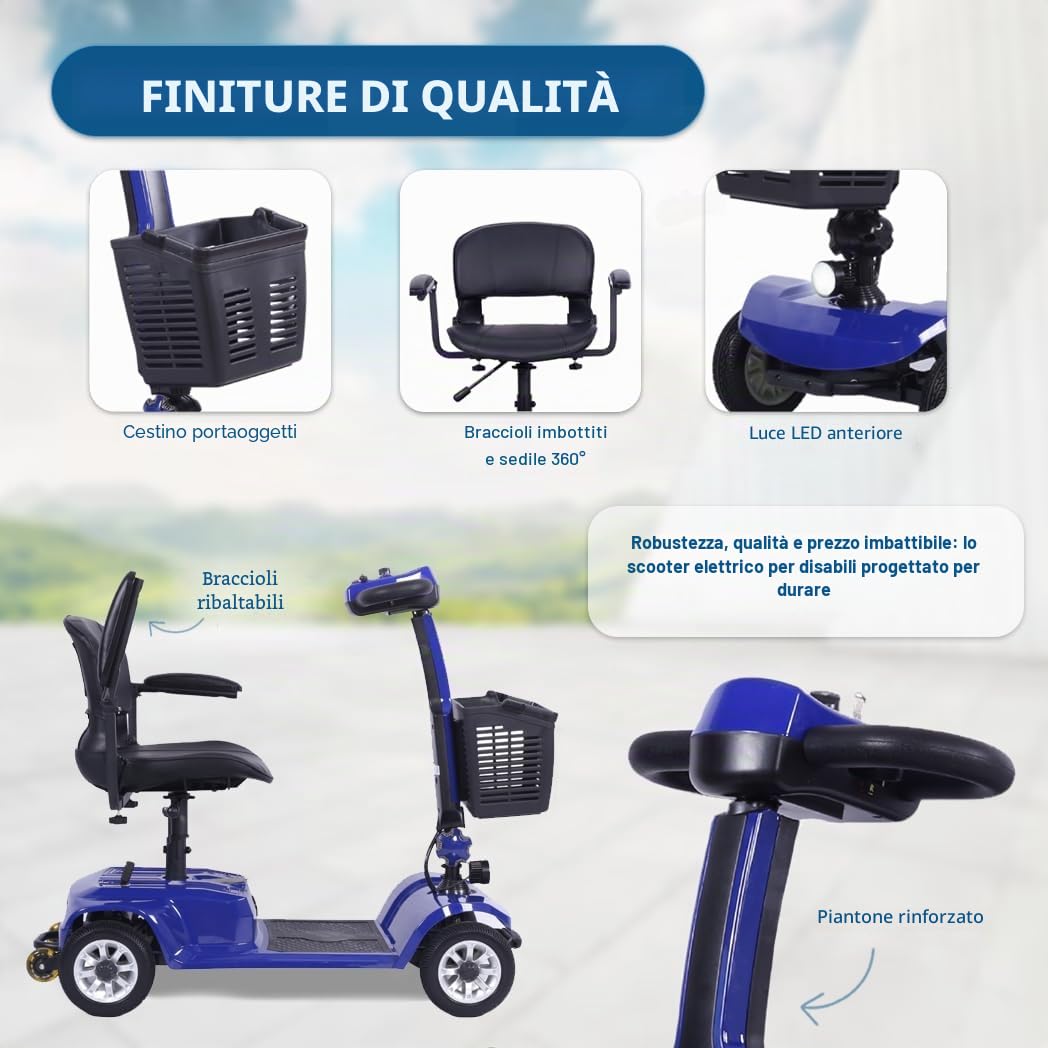 Scooter Elettrico 4 Ruote Pieghevole Smontabile Per Disabili E Anziani Con Ruote Antiforatura 190 Kg Dortomedical®