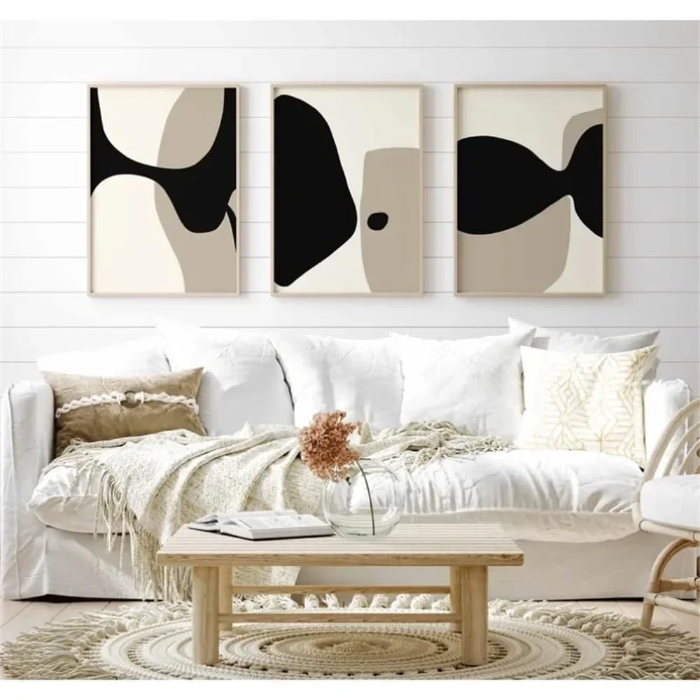 WUHBCZ Canvas Paints-Modern Minimalist Neutral Gallery Wall Art Black and Beige Abstract Art Canvas Painting Nordic Simple Wall Art Living Room Bedroom Decoration-60 * 80cm/3PCS (No Frame)