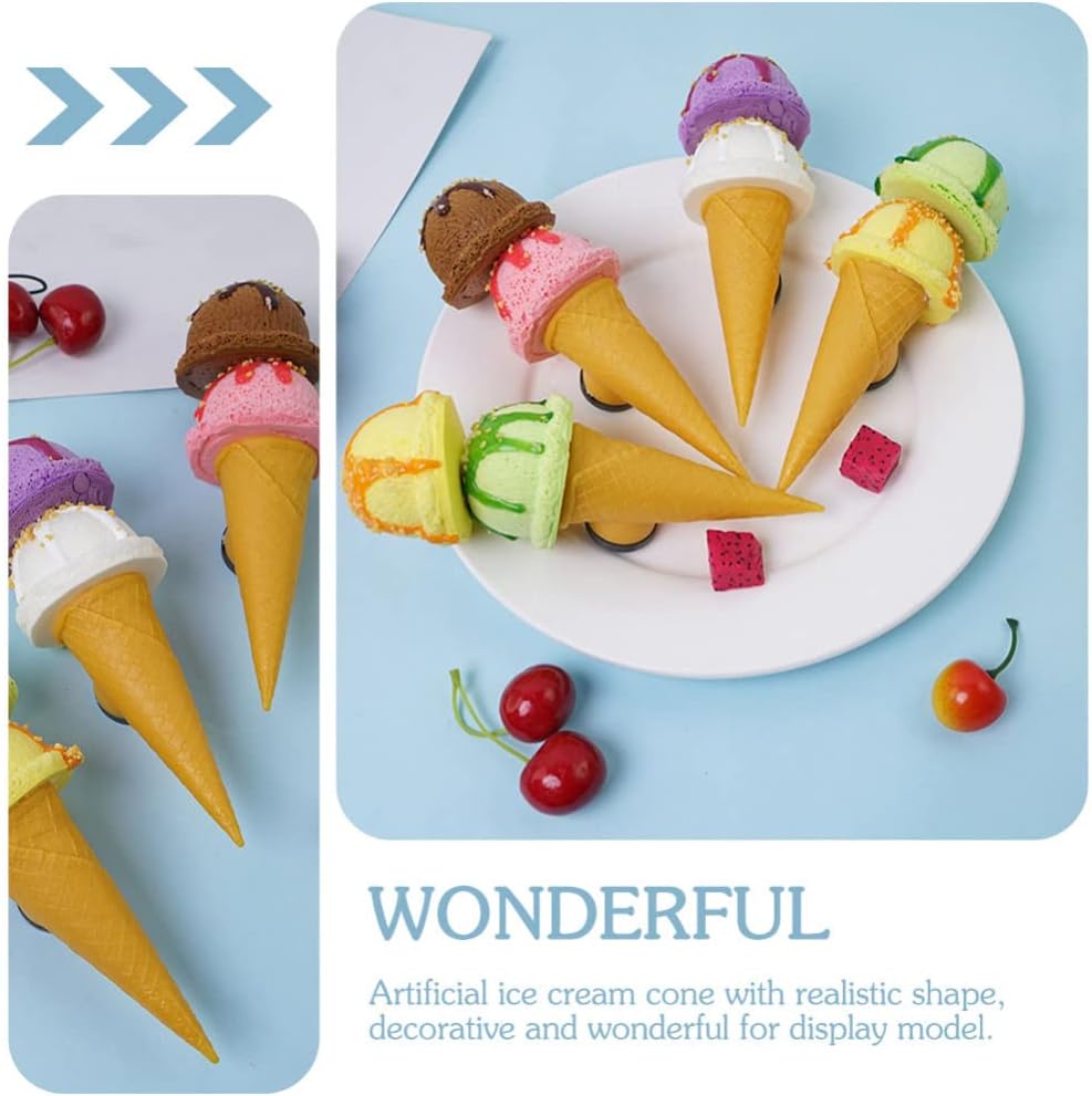 GANAZONO 3Pcs Ice Cream Cone Model Set Realistic Slow Rebound Ice Cream Ball Props for Summer Party Decor Photo Booth DIY Craft Display 7.3 Inch