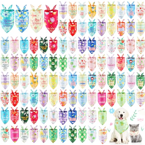 Sweetude 100 Pcs Plaid Dog Bandanas Bulk Paw Print Dog Scarf Bibs Puppy Pet Bandanas with Captions Adjustable Dog Cat Outfit Washable Triangle Scarf Kerchief for Small to Medium Girl Boy Dogs (Cute)