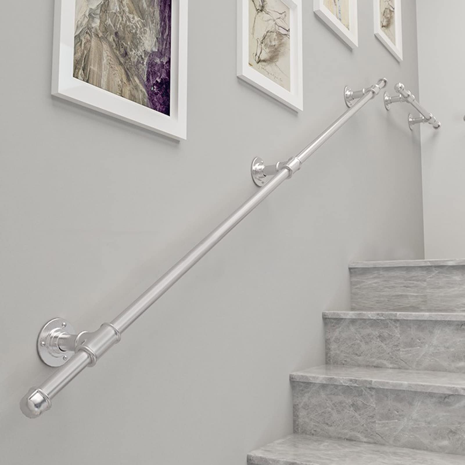 Rampe d'escalier murale 1,8m support de sécurité 200kg en métal argenté balustrade