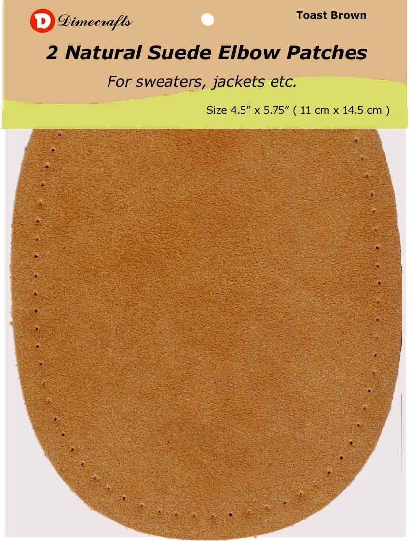 -2 Fine Garment Suede Sew-On Elbow Patches w/Perforated Edges 4.25 x 5.75 in (Toast Brown)