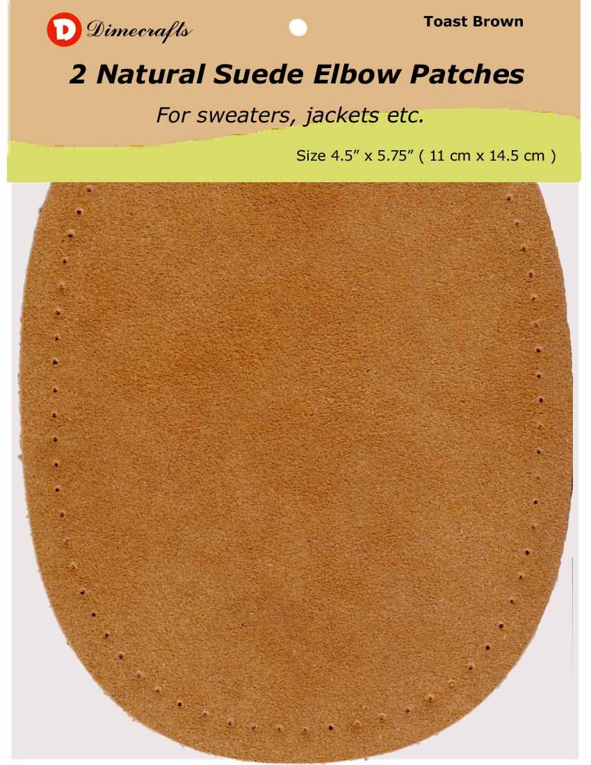 -2 Fine Garment Suede Sew-On Elbow Patches w/Perforated Edges 4.25 x 5.75 in (Toast Brown)