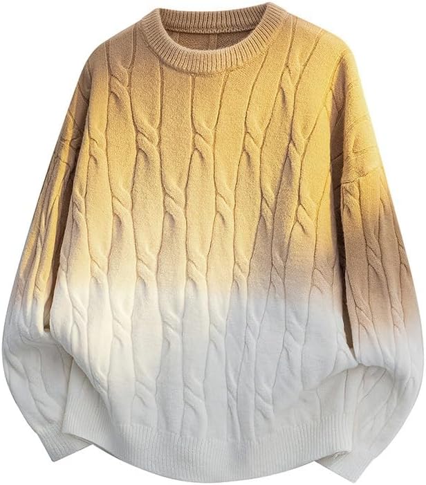 Men's Knitted Sweater Creative Gradient Color Round Neck Loose Large Sweaters