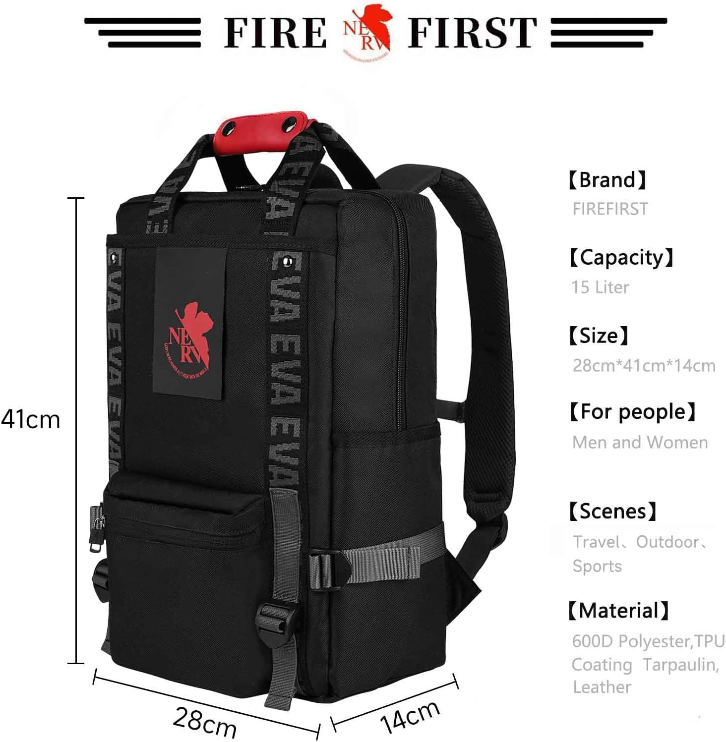 FIREFIRST Neon Genesis Evangelion Backpack 15.6” Laptop Backpacks Travel Leisure Backpack