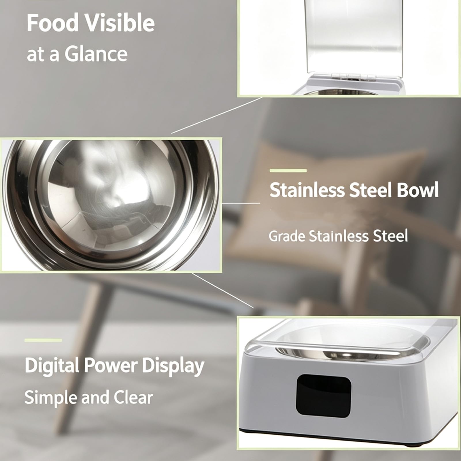 Automatic Pet Feeder Smart Cat&Dog Bowl with Infrared Sensor Lid Rechargeable, Dry or Wet Food (350ml) with Stainless Steel Bowl for Cats & Dogs Indoor Daily Feeding，2pc