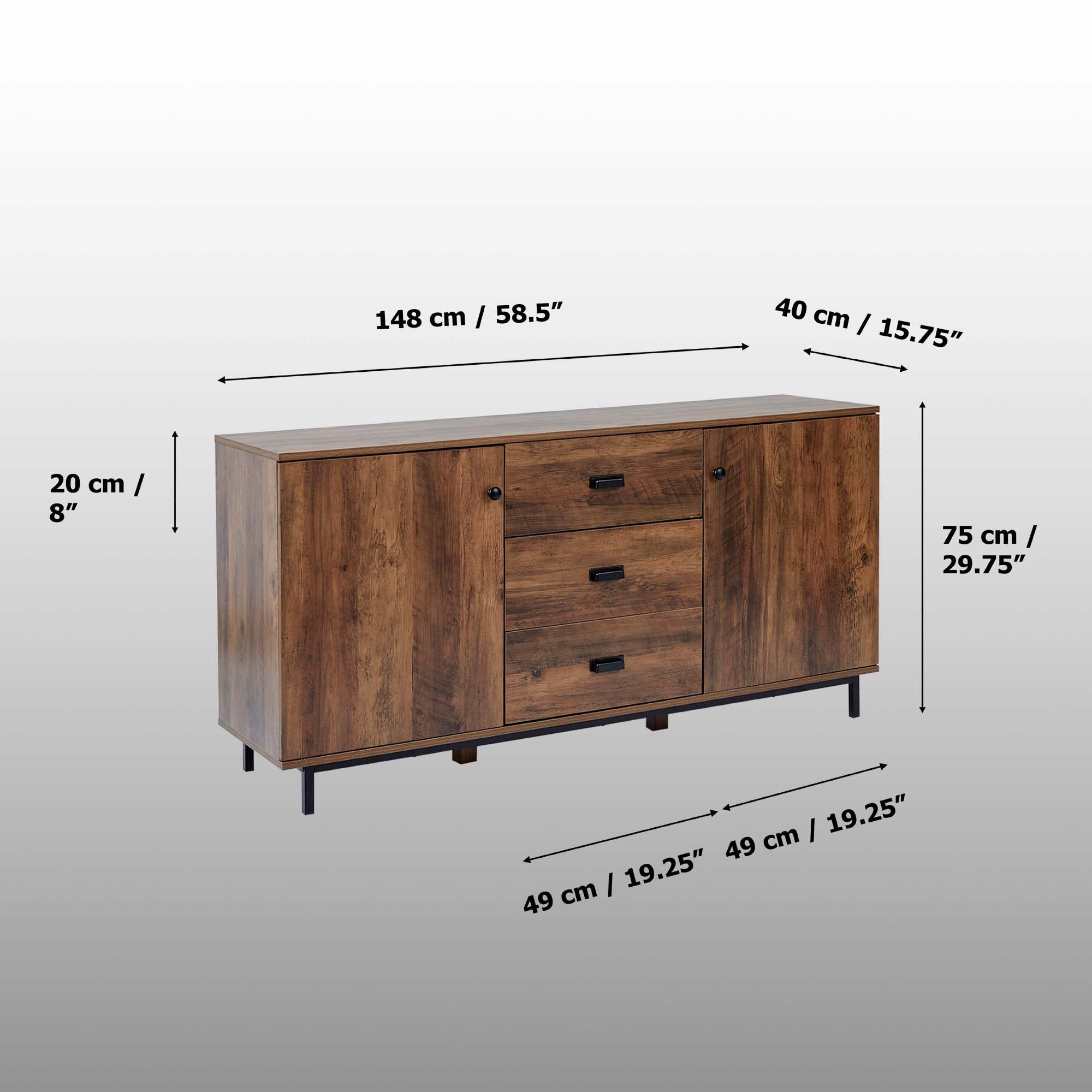 Peaktop Sideboard with 2 Doors and 3 Drawers Metal Legs and Handles