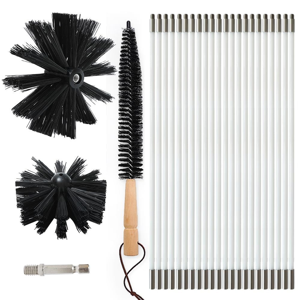 20FEET Dryer Vent Cleaner Kit 4"/6" Brush,Flexible Rods,Extensible,with Long Flexible Lint Brush,Particle Furnace Cleaning Brush,Chimney Brush