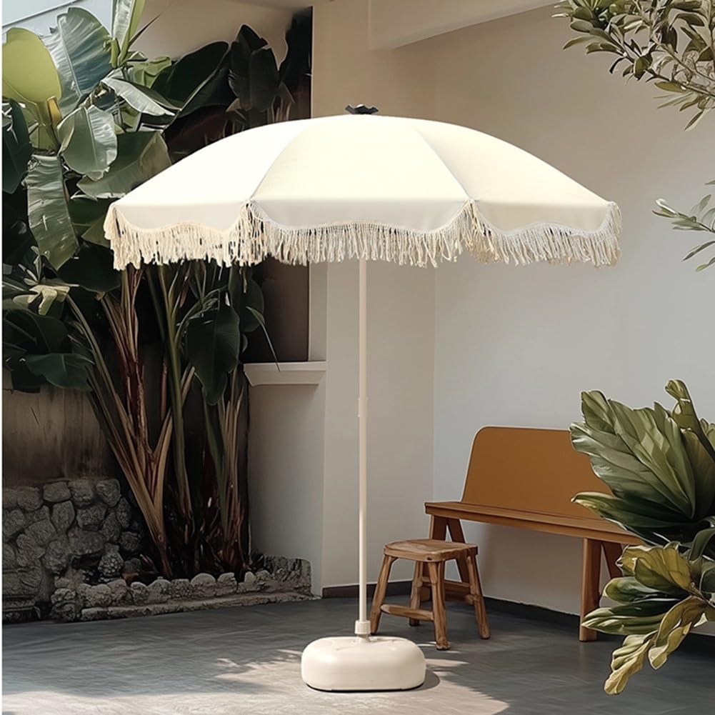 Parasol Ogrodowy Boho z Frędzlami, 180 cm Przenośny Parasol Przeciwsłoneczny z Filtrem UPF 50+ Idealny na Basen, Piknik i Kemping(Pink)