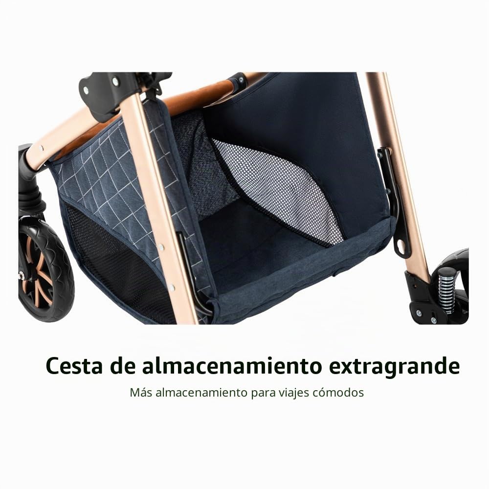 Cochecito 3 en 1 Reversible con Bastidor Ligero de Aluminio,Caqui | Capota regulable y capazo elevado, asiento de seguridad integrado