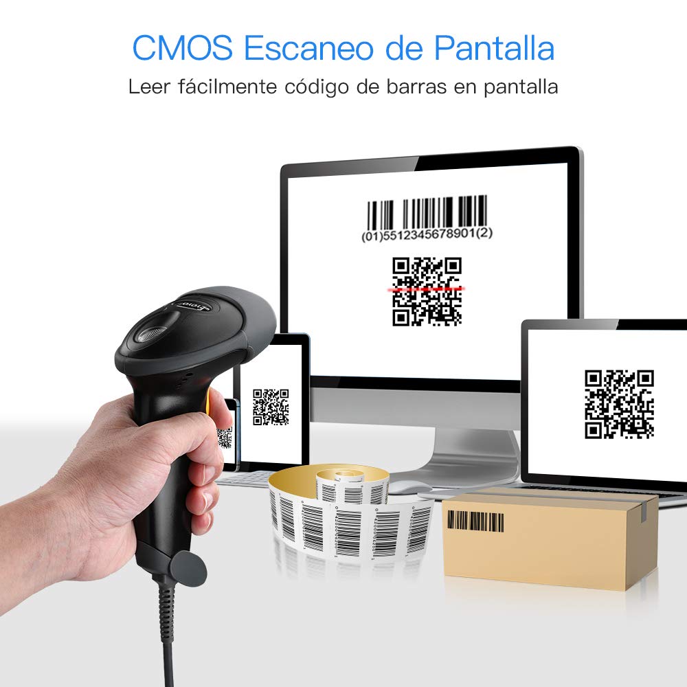 Eyoyo 2D Escáner de Códigos de Barras con Cable, 1D Lector de Códigos de Barras QR de Mano CCD Data Matrix, Pistola Código Barras con Escaneo Automático para Windows MacOS Linux Supermercado Farmacia