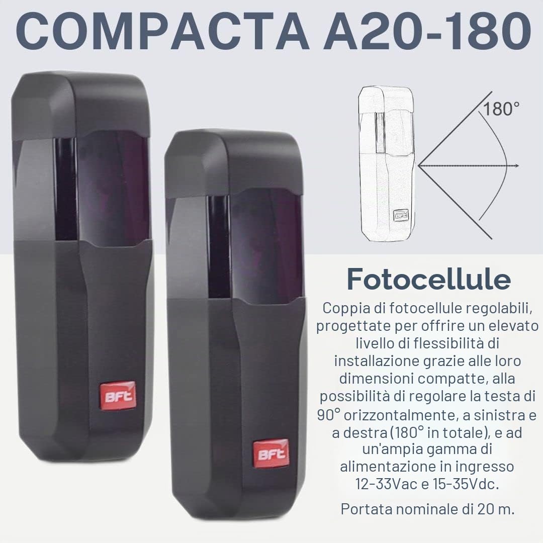 BFT Deimos AC Kit A800 MAG Motore per cancello scorrevole automatico per cancelli fino a max. 800 kg e 12 m con 4 telecomandi, cremagliera da 5 m, luce di allarme, fotocellula per cancello di cortile