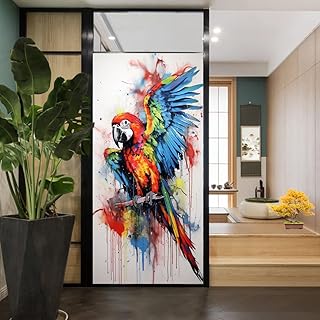 Vintage Parrot Stained Glass Window Film Beautiful Animal Parakeet Bird Privacy Window Film Non-Adhesive Glass Film Decorative Static Cling Film for Home Office 17.7Wx23.6L