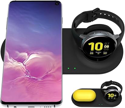 Hatalkin Wireless Charger For Samsung Galaxy Watch And Phone Charging Pad Stand Compatible Galaxy Watch 3 41mm 45mm Active 2 42mm 46mm S21 Plus S Ultra Note Z Flip Buds Pro Live Samsung Products
