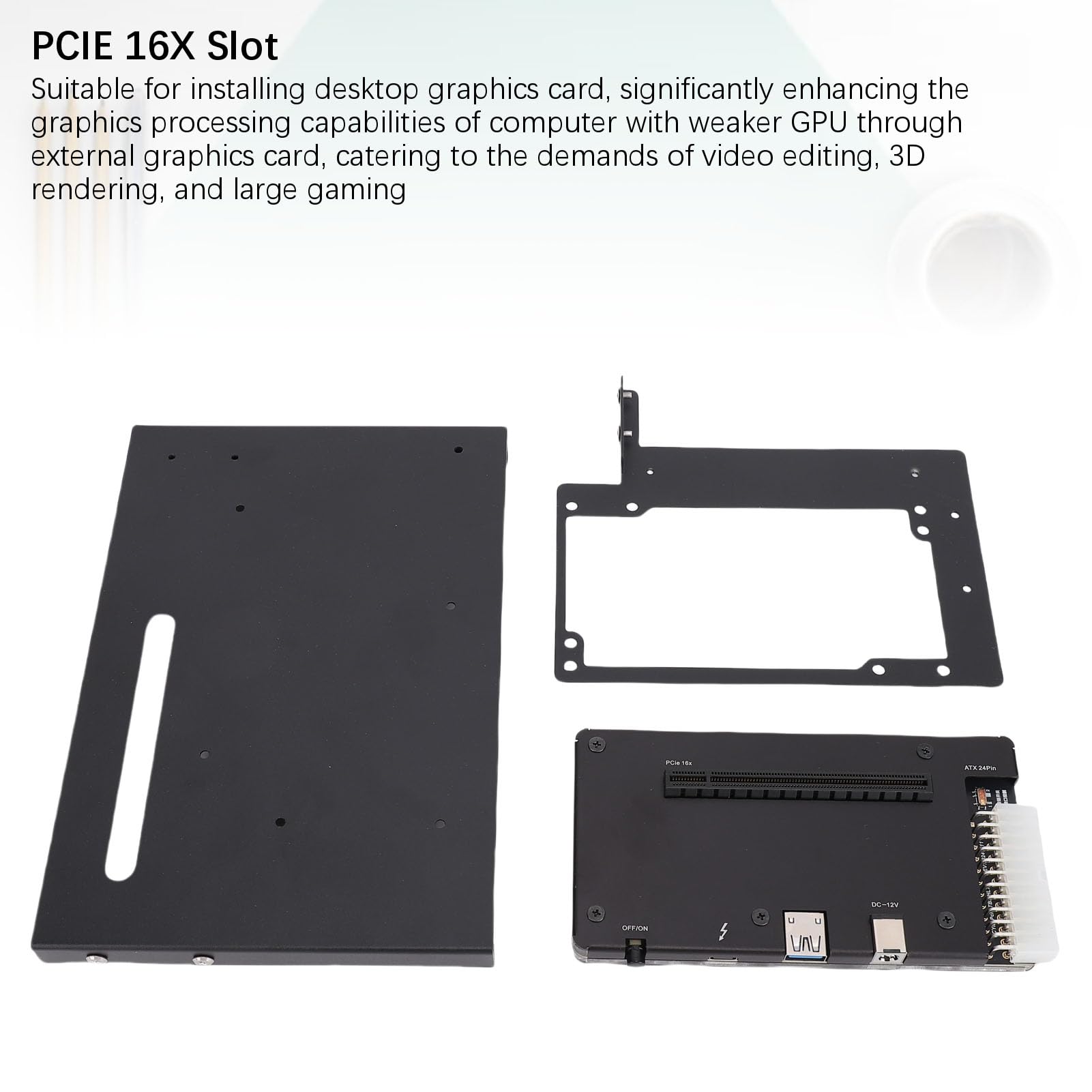 Cosiki Stacja Dokująca Karty Graficznej Zewnętrzna Stacja rozszerzeń GPU z Gniazdem PCIE 16X do Laptopów i Kompaktowych Komputerów Stacjonarnych, Stop Aluminium, Kabel do Transmisji Danych 1M