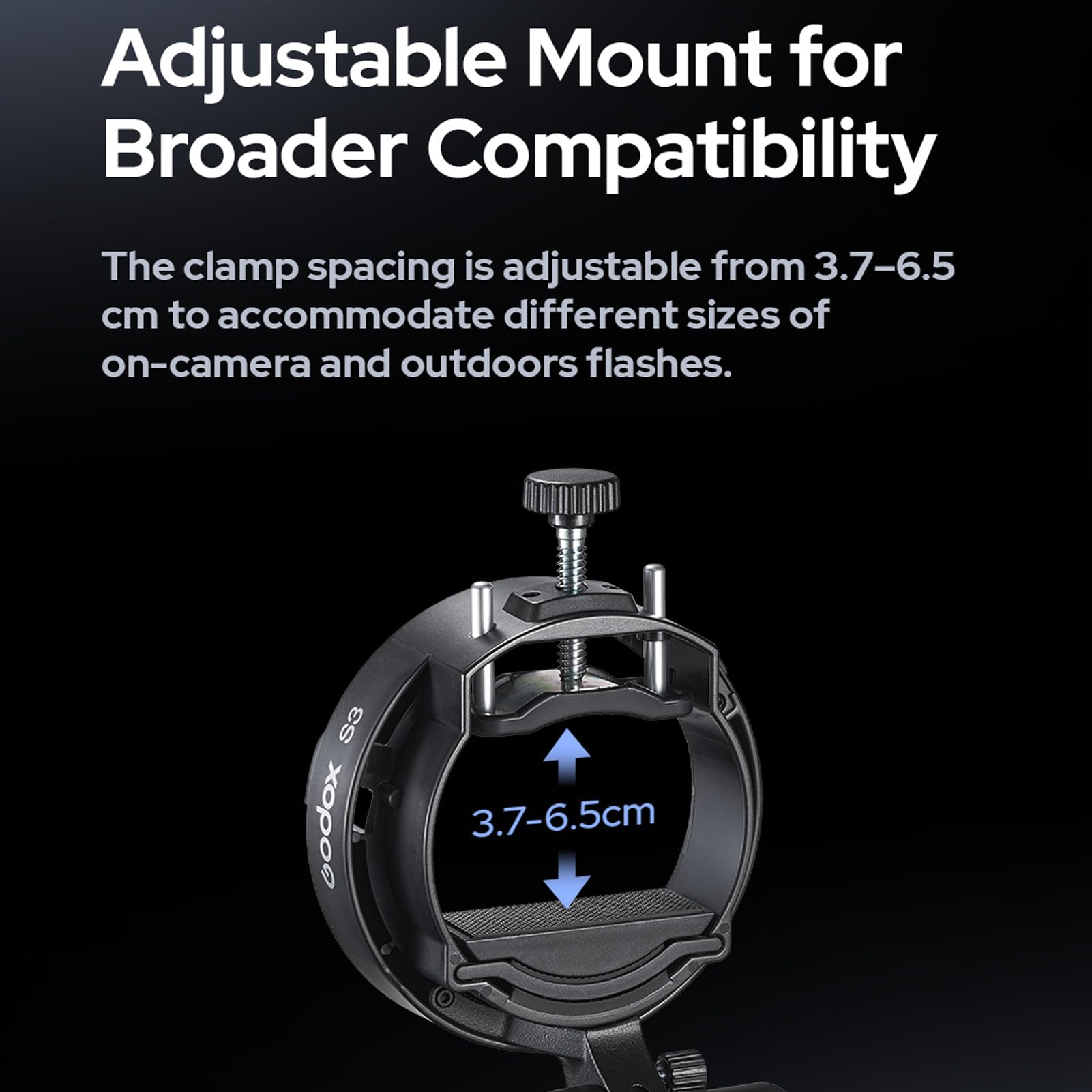 Godox S3 Speedlite-Halterung, ±90° Einstellung ausgestattet mit Schirmloch, Bowens Blitzhalterung kompatibel mit Godox V100/V1Pro/AD300/AD200/AD100/V860II/V860III/TT350 Serie Blitzgeräte