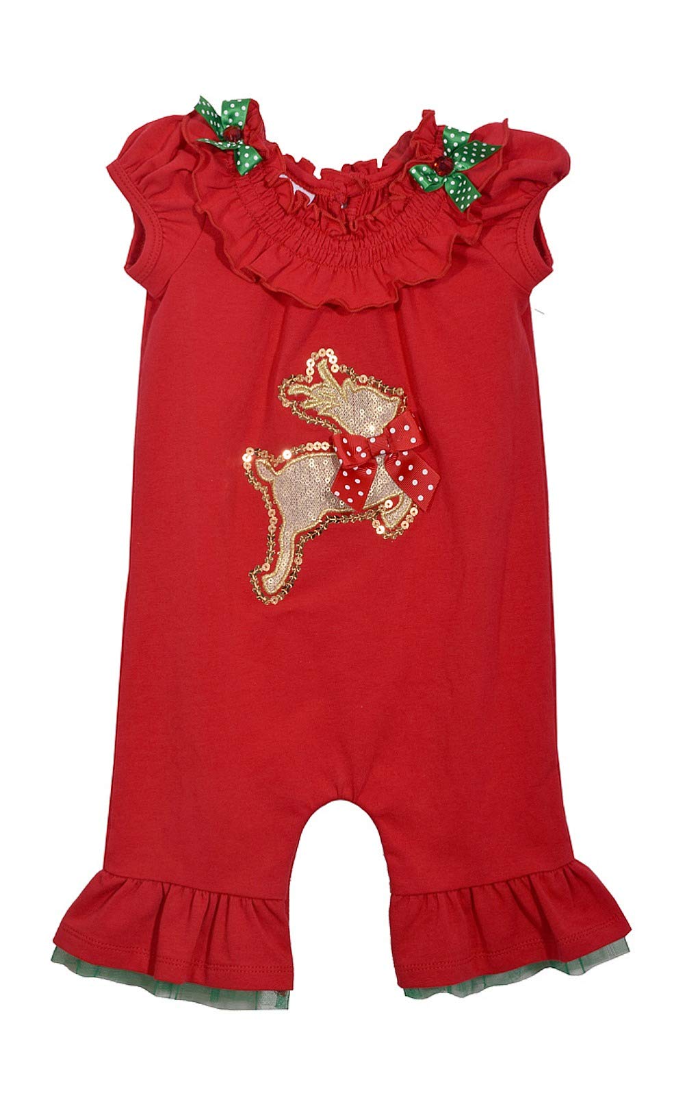 Bonnie Jean Baby Girls Cute Ruffle Reindeer Christmas Coverall (3-6 Months) Multicolor