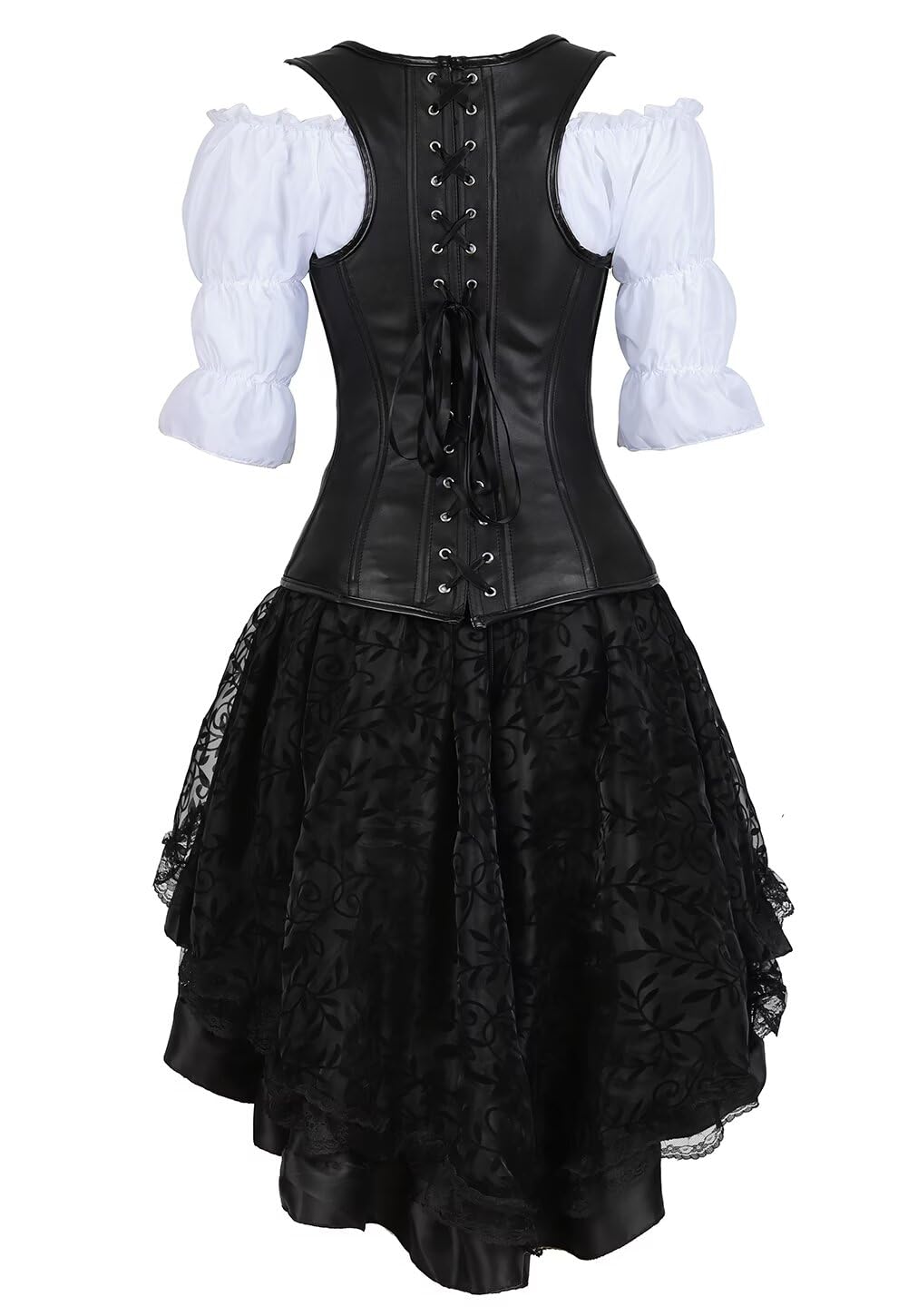 jutrisujo Korsett Steampunk Corsage 3-teiliges Set Corsagenkleid Piraten Kostüm mit Spitzenrock und Bluse für Halloween