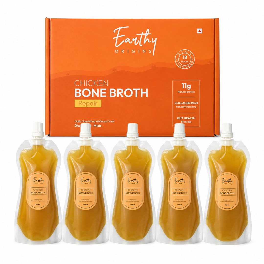 Earthy Origins Free-Range Chicken Bone Broth Liquid – High Protein, Collagen-Rich, Original Instant Mix, Certified Humane, No Additives (200ML, Classic)-image-5
