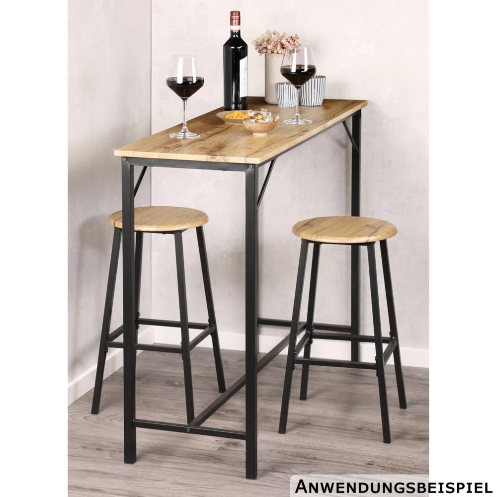 Kesper Bar-Set 3-teilig bestehend aus Bartisch und 2X Barhocker - Metall schwarz - Holzplatte - Küchenbar