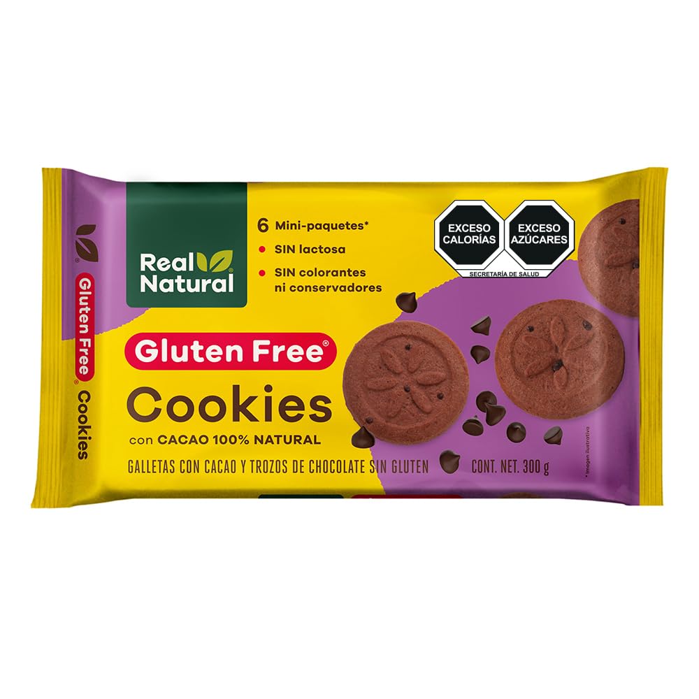 Real Natural - Galletas Con Cacao Natural y Trozos De Chocolate Sin Gluten 300 g