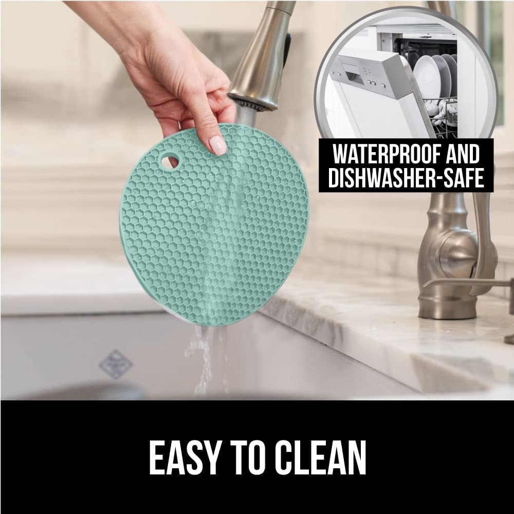 Gorilla Grip Heat and Slip Resistant Trivets, Oversized Round Silicone Potholders, Durable Kitchen Trivet, Up to 480 Degrees, Protect Table Surfaces from Hot Dishes, Dishwasher Safe, 4 Pack, Mint