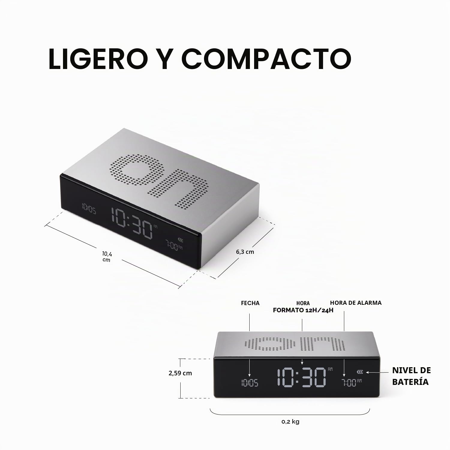 Lexon Flip Premium - Despertador Reversible y Recargable, con Pantalla LCD VA y Caras, Encendido y Apagado, Control táctil, Aluminio, Color Azul Claro