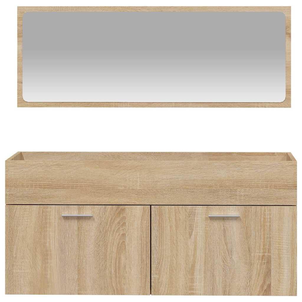 SYDE Armario de Baño con Espejo Madera de Ingeniería Roble Sonoma | Montaje en Pared, Amplio Almacenaje, Diseño Minimalista, Resistente a la Humedad